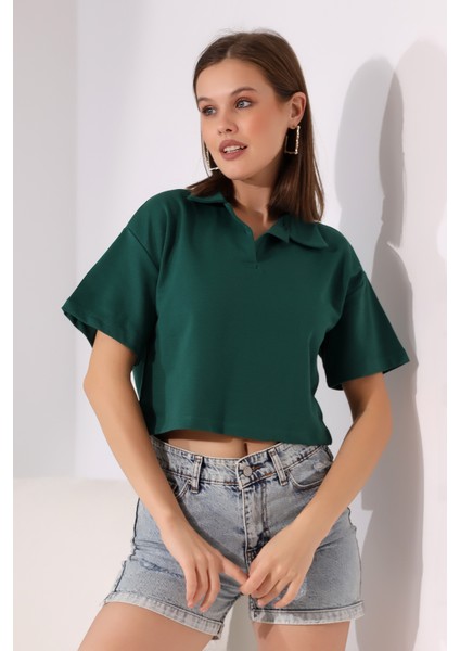 Polo Yaka Kısa Kol T-Shirt 21171 Koyu Yeşil fiyatları