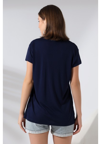 Salaş V Yaka Kısa Kol T-Shirt 19410 Lacivert