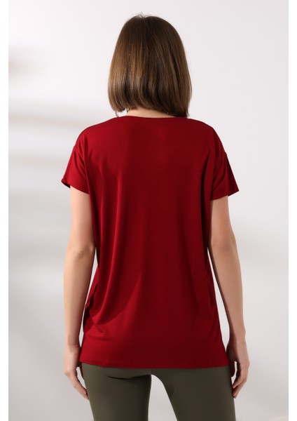 Salaş V Yaka Kısa Kol T-Shirt 19410 Bordo fırsatları