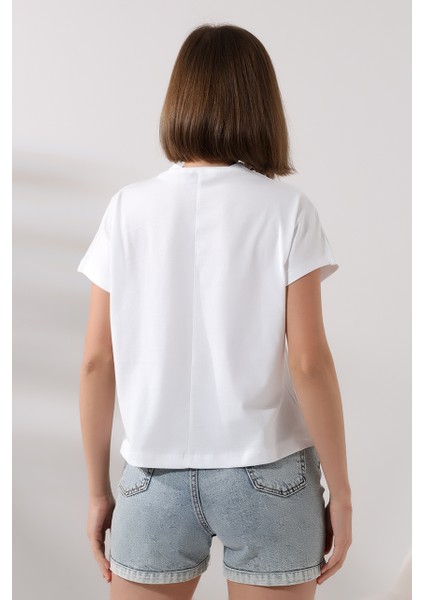 Dik Yaka Pamuklu T-Shirt 19588 Beyaz fırsatları