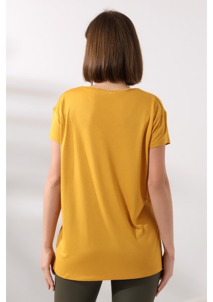 Salaş V Yaka Kısa Kol T-Shirt 19410 Hardal fırsatları