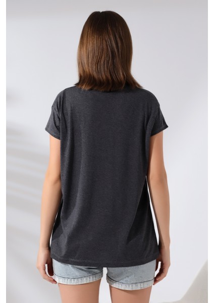Salaş V Yaka Kısa Kol T-Shirt 19410 Antrasitmelanj fırsatları