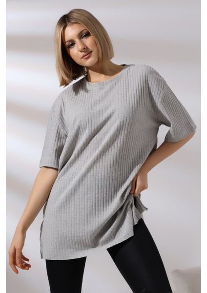 Oversize Yırtmaçlı Raporlu Tunik T-Shirt 21493 Grimelanj modelleri