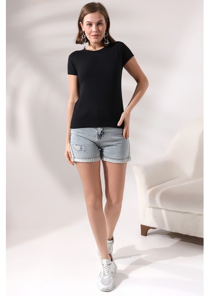 Bisiklet Yaka Kısa Kol Basic T-Shirt 21060 Siyah