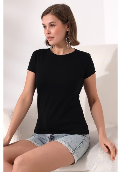 Bisiklet Yaka Kısa Kol Basic T-Shirt 21060 Siyah modelleri