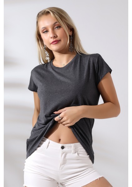 Salaş Bisiklet Yaka T-Shirt 21256 Antrasitmelanj fiyatları