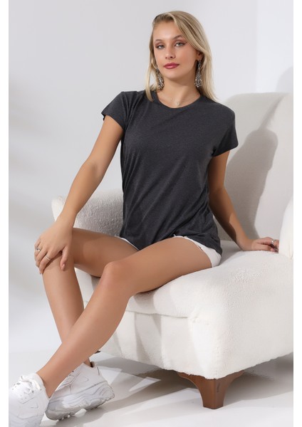 Salaş Bisiklet Yaka T-Shirt 21256 Antrasitmelanj modelleri