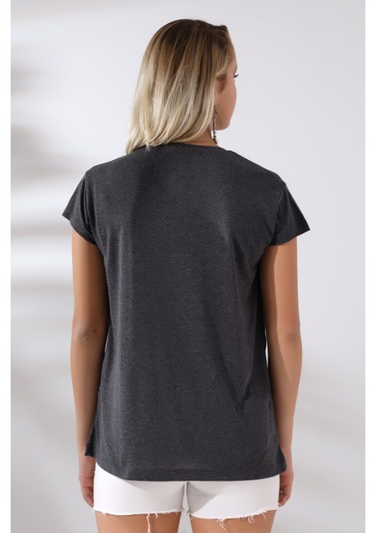 Salaş Bisiklet Yaka T-Shirt 21256 Antrasitmelanj fırsatları