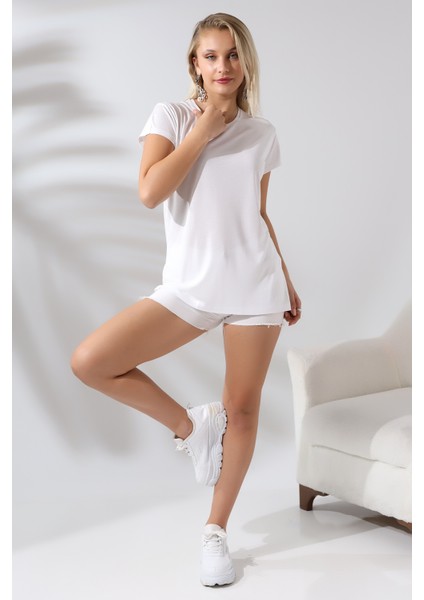 Salaş Bisiklet Yaka T-Shirt 21256 Beyaz