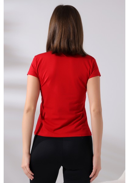 Pis V Yaka Kısa Kol Cepli Basic T-Shirt 21065 Kırmızı fırsatları