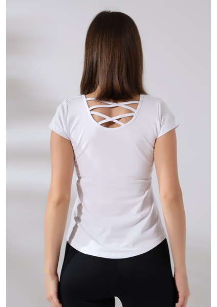 Arkası Çapraz Biye Detaylı U Yaka Kısa Kol T-Shirt 21218 Beyaz fırsatları
