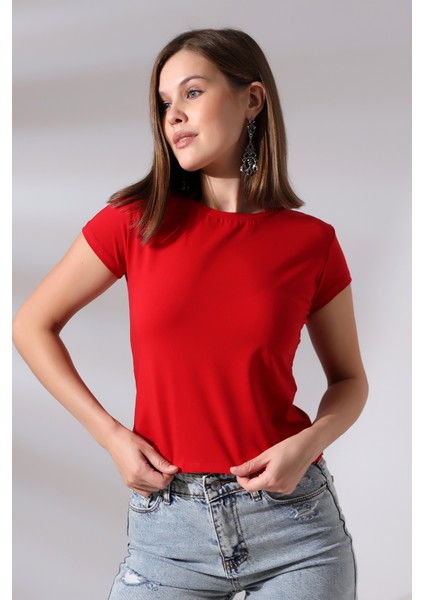 Bisiklet Yaka Kısa Kol Basic T-Shirt 21060 Kırmızı modelleri