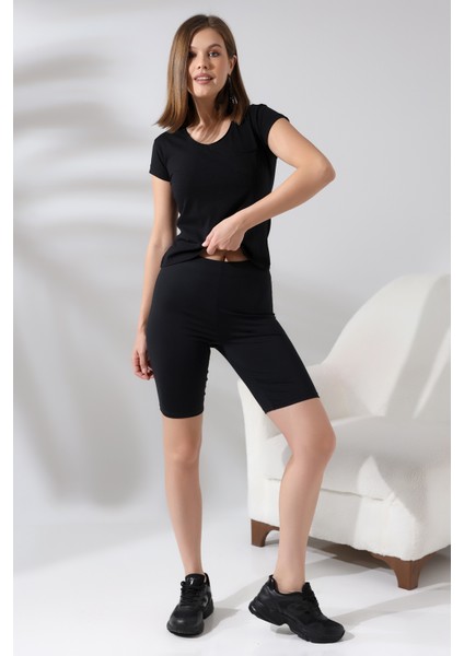 Pis V Yaka Kısa Kol Cepli Basic T-Shirt 21065 Siyah
