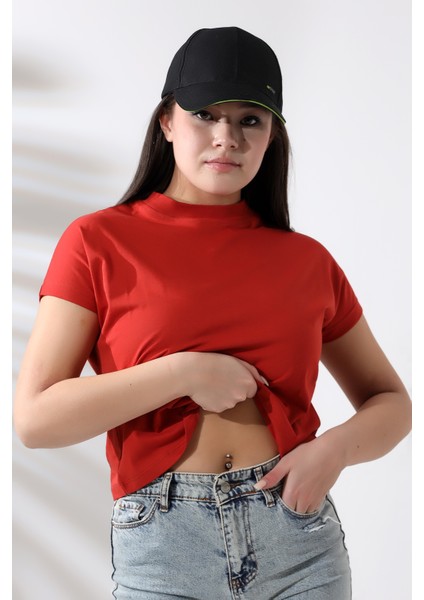 Dik Yaka Pamuklu T-Shirt 19588 Kiremit modelleri