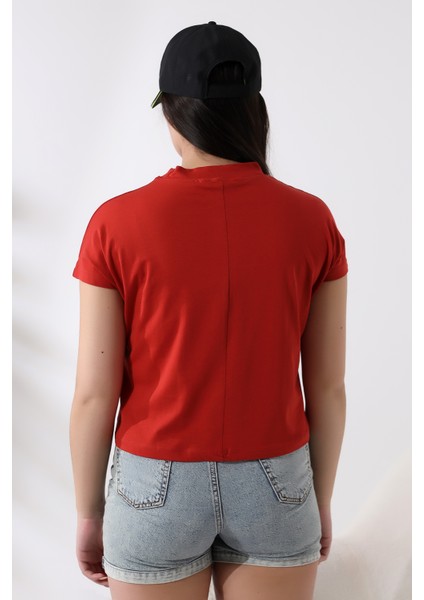 Dik Yaka Pamuklu T-Shirt 19588 Kiremit fırsatları