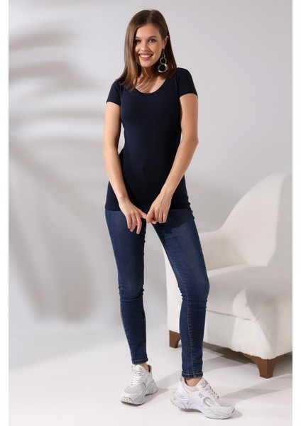 U Yaka Kısa Kol Basic T-Shirt 20511 Lacivert