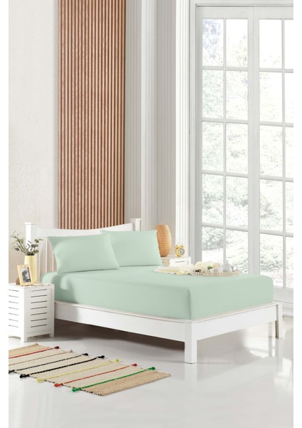 90X190 Tek Kişilik Lastikli Çarşaf (Nevresim Kumaşı) Pamuk-Polyester Mint Yeşili
