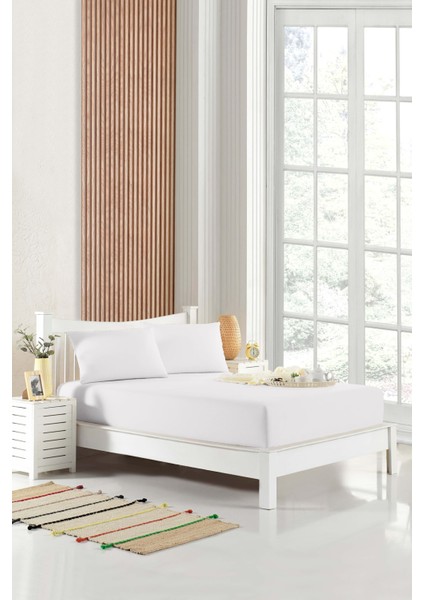 90X200 Tek Kişilik Lastikli Çarşaf (Nevresim Kumaşı) Pamuk-Polyester Beyaz