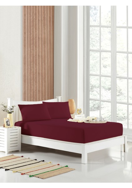 90X190 Tek Kişilik Lastikli Çarşaf (Nevresim Kumaşı) Pamuk-Polyester Bordo