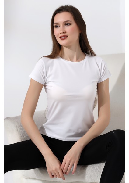Bisiklet Yaka Kısa Kol Basic T-Shirt 21060 Beyaz