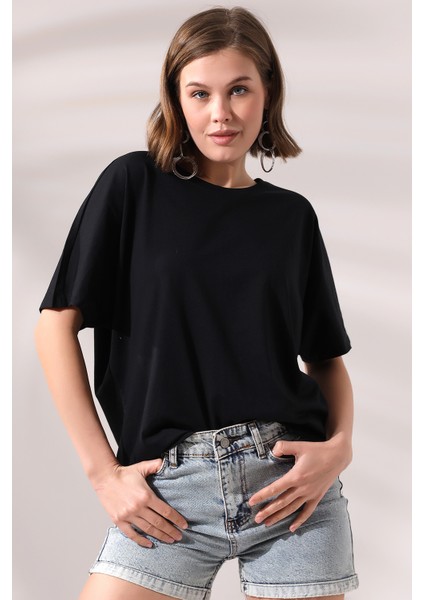 Salaş Pamuklu Yarasa Kol T-Shirt 21571 Siyah