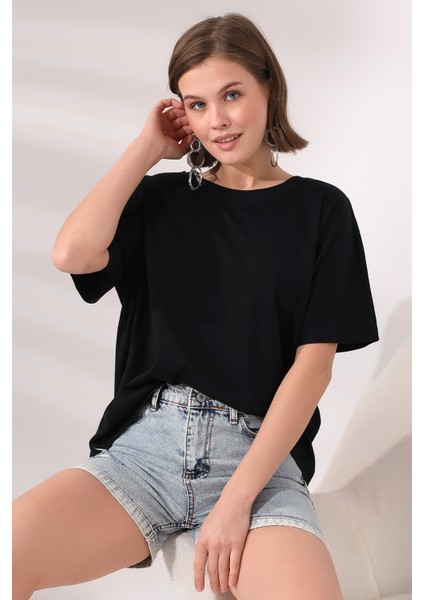 Salaş Pamuklu Yarasa Kol T-Shirt 21571 Siyah