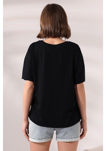 Salaş Pamuklu Yarasa Kol T-Shirt 21571 Siyah