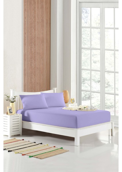 150X200 Çift Kişilik Lastikli Çarşaf (Nevresim Kumaşı) Pamuk-Polyester Lila