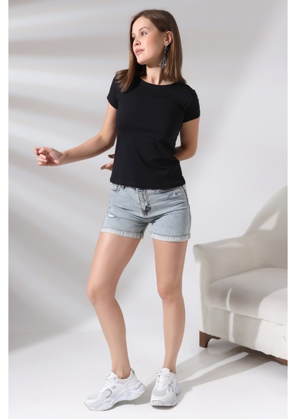 Pis Bisiklet Yaka Kısa Kol Cepli Basic T-Shirt 21066 Siyah