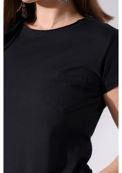 Pis Bisiklet Yaka Kısa Kol Cepli Basic T-Shirt 21066 Siyah modelleri