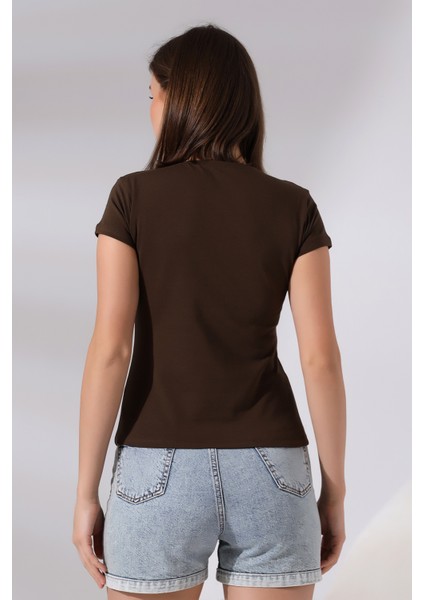 Bisiklet Yaka Kısa Kol Basic T-Shirt 21060 Kahve fırsatları