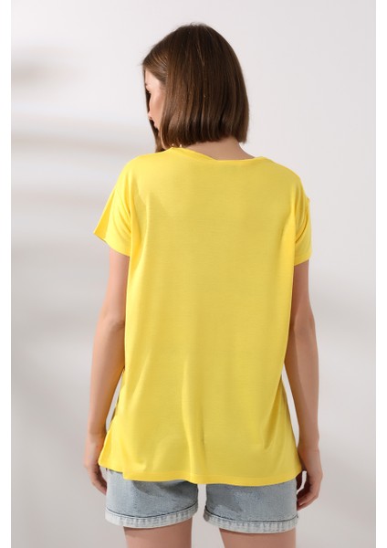 Salaş Bisiklet Yaka T-Shirt 21256 Açık Sarı fırsatları