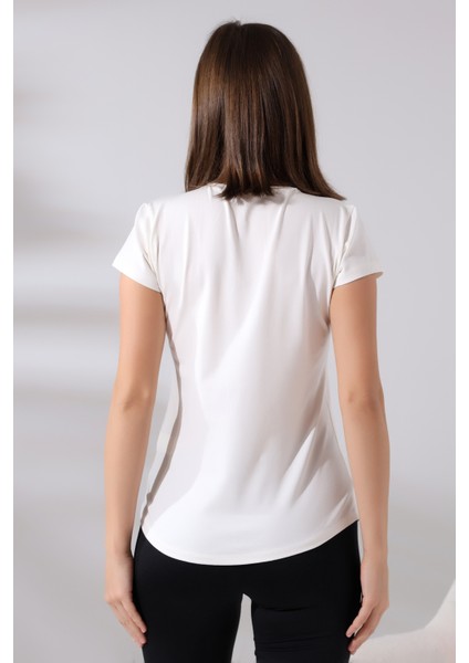 Pis V Yaka Kısa Kol Cepli Basic T-Shirt 21065 Ekru fırsatları
