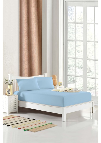 90X190 Tek Kişilik Lastikli Çarşaf (Nevresim Kumaşı) Pamuk-Polyester Mavi