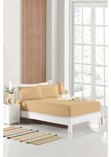 90X190 Tek Kişilik Lastikli Çarşaf (Nevresim Kumaşı) Pamuk-Polyester Bej