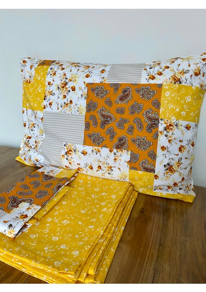 Patchwork Desen %100 Pamuk Tek Kişilik Çarşaf ve Yastık Kılıfı