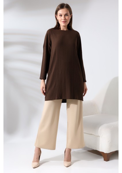 Bürümcük Kumaş Salaş Tunik 21124 Kahve