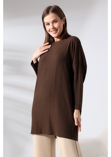 Bürümcük Kumaş Salaş Tunik 21124 Kahve modelleri
