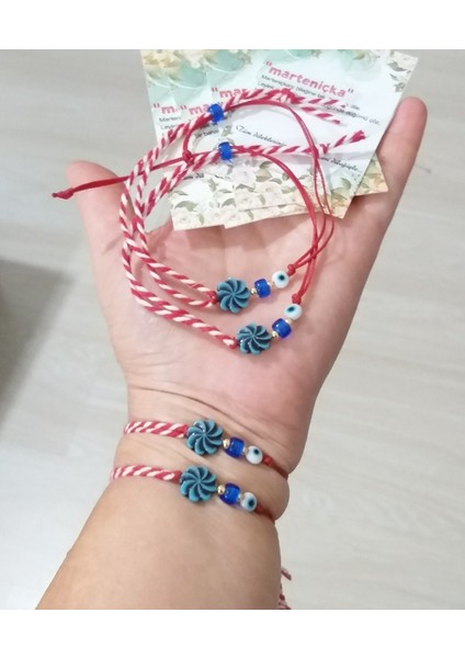 Dört Adet Nazar ve Çek Boncuklu Mavi Boncuklu Marteniçka Bileklik modelleri
