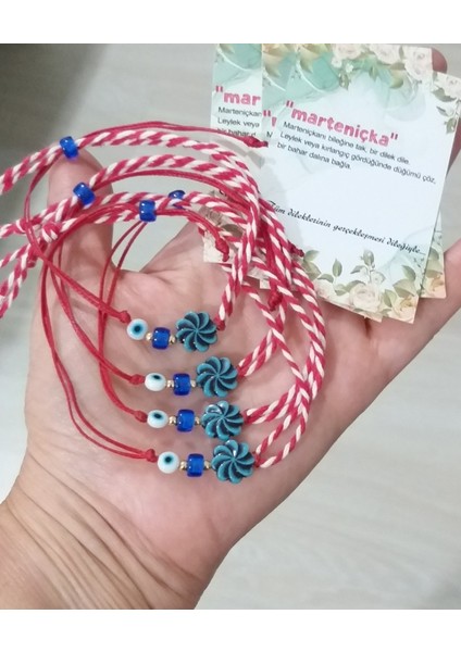 Dört Adet Nazar ve Çek Boncuklu Mavi Boncuklu Marteniçka Bileklik fırsatları