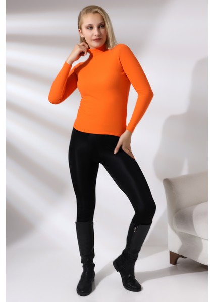 Yarım Balıkçı Yaka Uzun Kol Kaşkorse Bluz 20535 Oranj