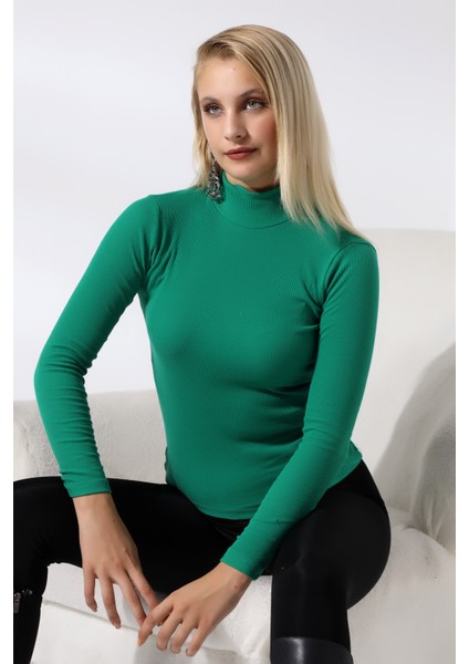 Yarım Balıkçı Yaka Uzun Kol Kaşkorse Bluz 20535 Benetton Yeşili