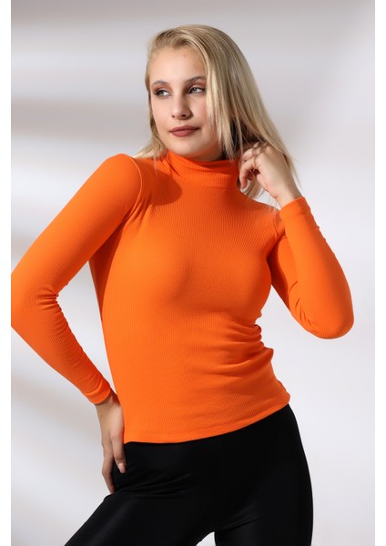 Yarım Balıkçı Yaka Uzun Kol Kaşkorse Bluz 20535 Oranj modelleri