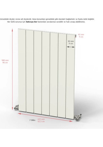 Hestia Alüminyum Tasarım Dikey Radyatör 900 x 625 Beyaz