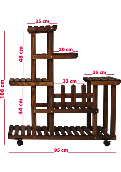 Ahşap (Çam) Ceviz Renk 6 Katlı Bitki Standı, Kilitlenebilir Tekerlekler + Mini Bahçe Seti + My Bead Kokulu Vegan Mum 50 cc
