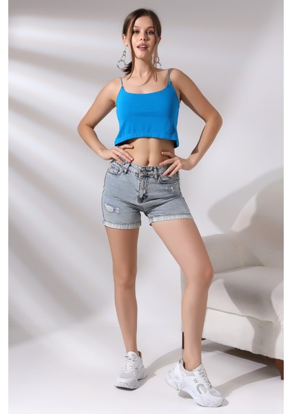 Lastik Askılı Kısa Atlet 19282 Saks