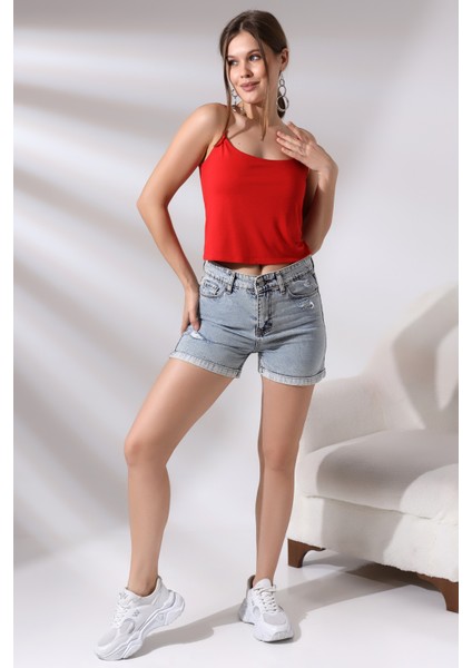 Lastik Askılı Kısa Atlet 19282 Kırmızı