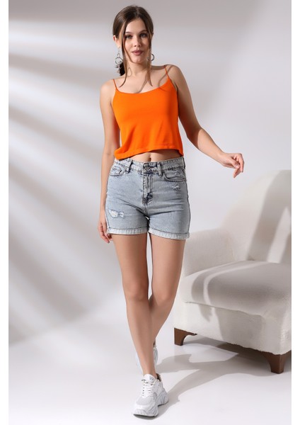 Lastik Askılı Kısa Atlet 19282 Oranj