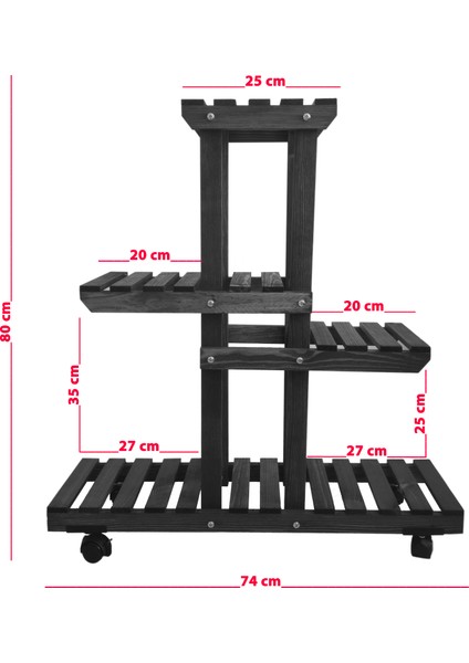 Ahşap (Çam) Siyah Renk 4 Katlı Bitki Standı, Kilitlenebilir Tekerlekler + Mini Bahçe Seti + My Bead Kokulu Vegan Mum 50 cc fiyatları