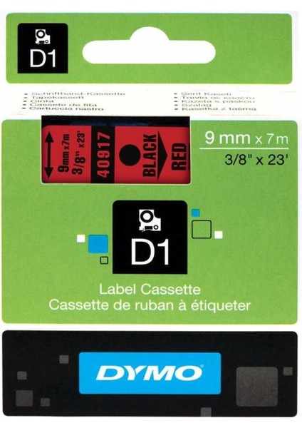Dymo D1 40917 S0720720 9 mm x 7 mt Muadil Kırmızı Etikete Siyah Yazı Şerit Etiket Kaseti